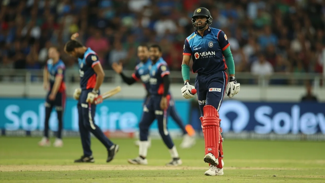 India batting during a powerplay phase of a T20I match